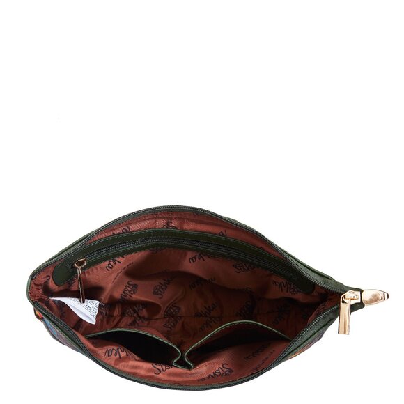 Printed Fabric Green East/West Hobo Crossbody Sling Bag Over the Shoulder Purse - Picture 4 of 8